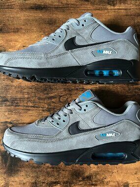 NWOT Nike Men's Air Max 90 Shoes - Grey / Blue / Black - DO6706-002 - Size 12